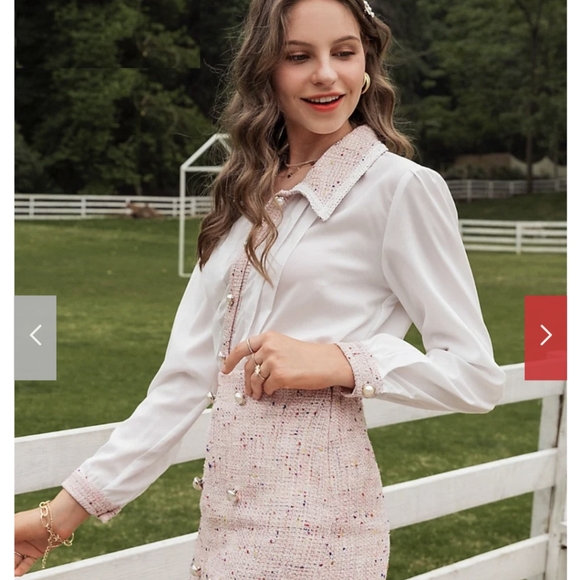 NWT DARK ACADEMIA PINK TWEED MATCHING SKIRT BLOUSE SET SIZE: SMALL-LARGE - Picture 12 of 15